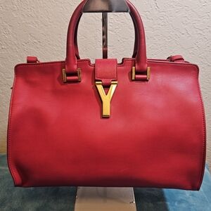 Yves Saint Laurent Cabas MM size Red Satchel with Gold Hardware